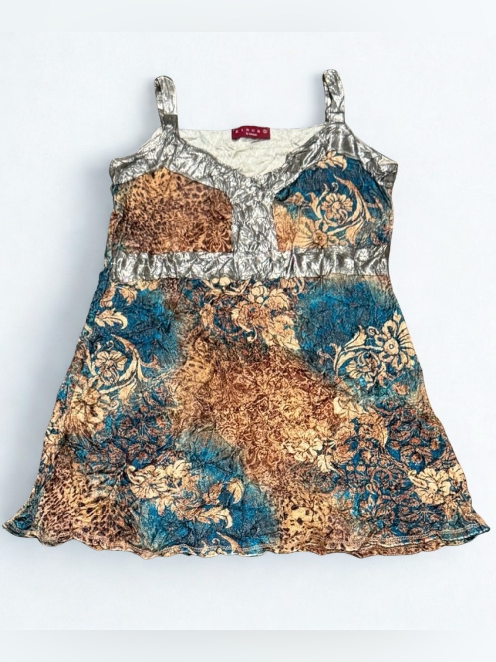 Kisca Gold & Blue Velvet Crinkled Top (or mini dress), Size 1 (small).